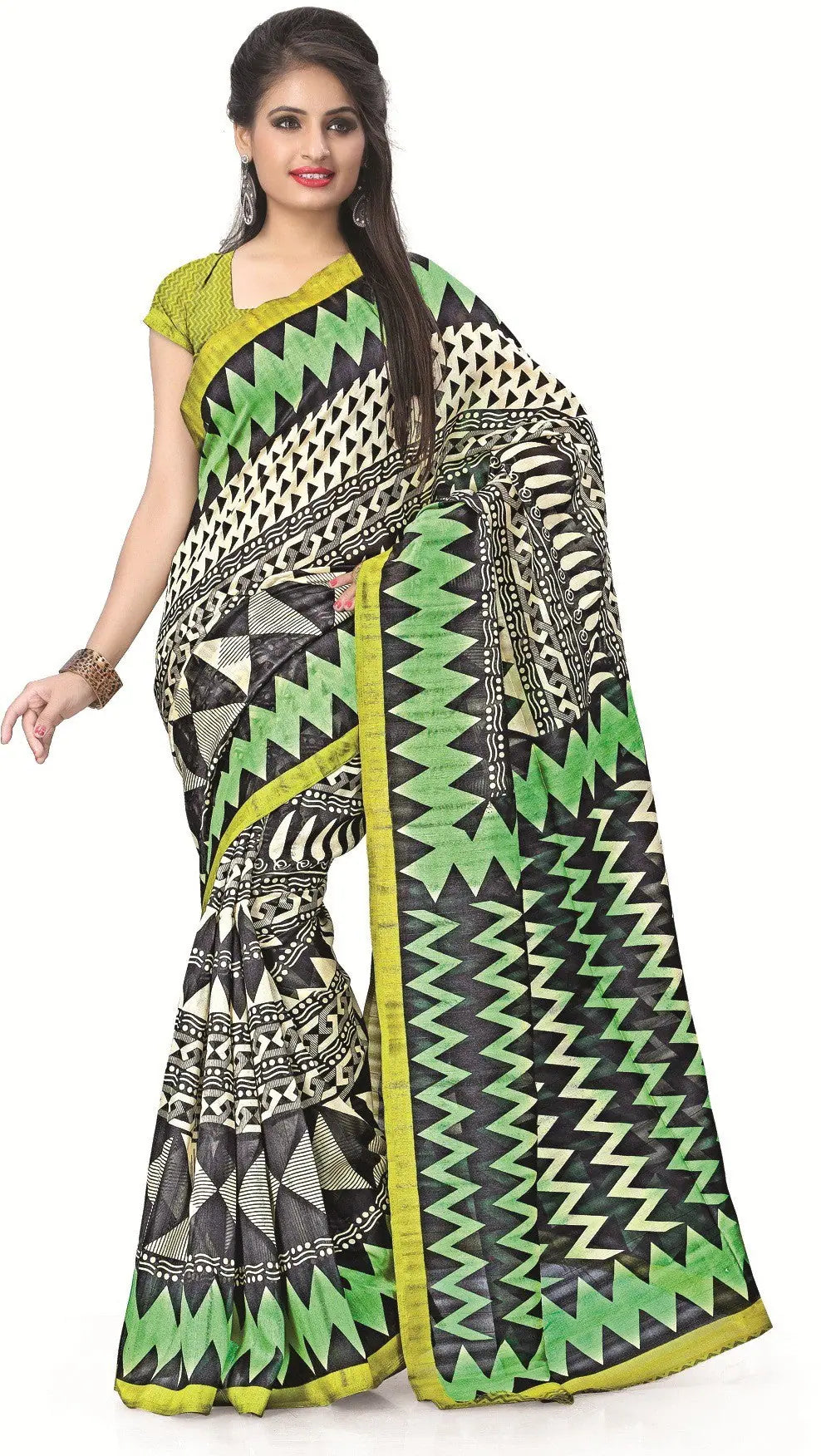 Multicolor Printed Tussar Silk Saree-TS1018a-Standard