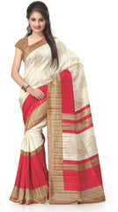 White Printed Tussar Silk Saree-TS1020a-Standard