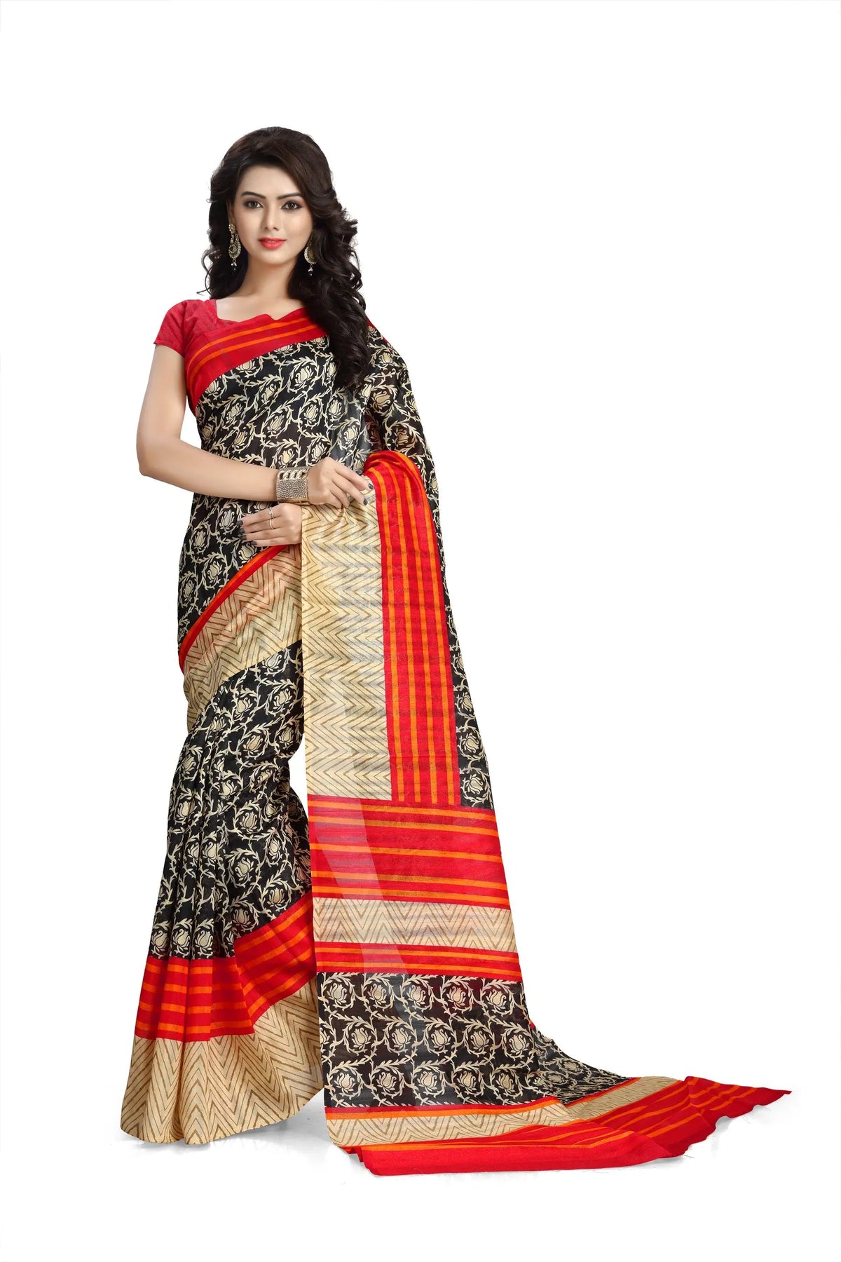 Multicolor Printed Tussar Silk Saree-TS1045a-Standard