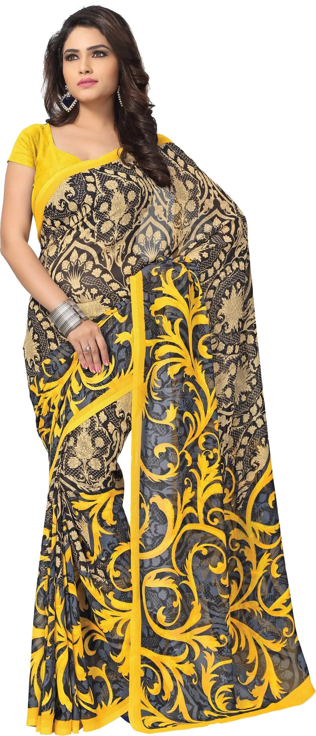 Yellow Printed Georgette Saree-Vaio2014a-Standard