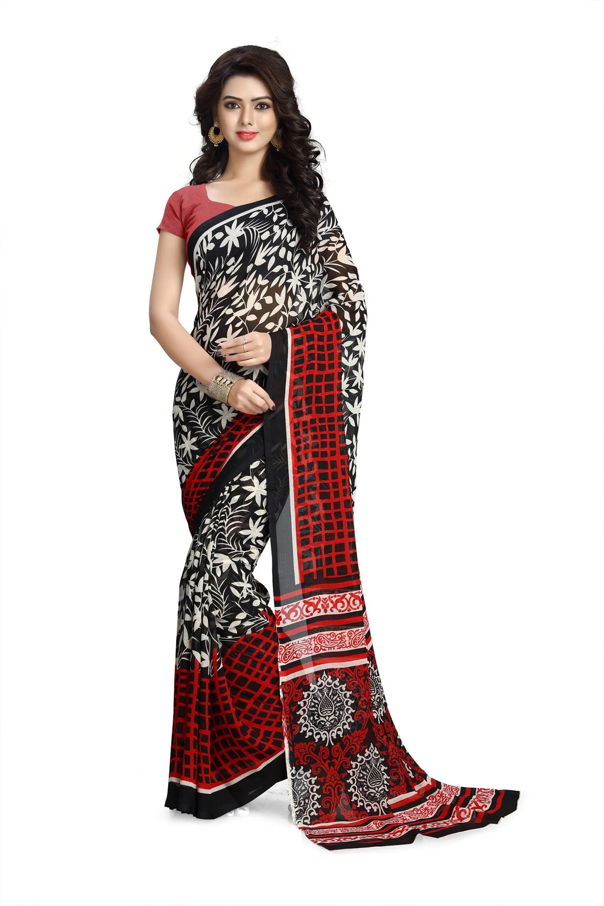 Black Printed Georgette Saree-PC1148a-Standard