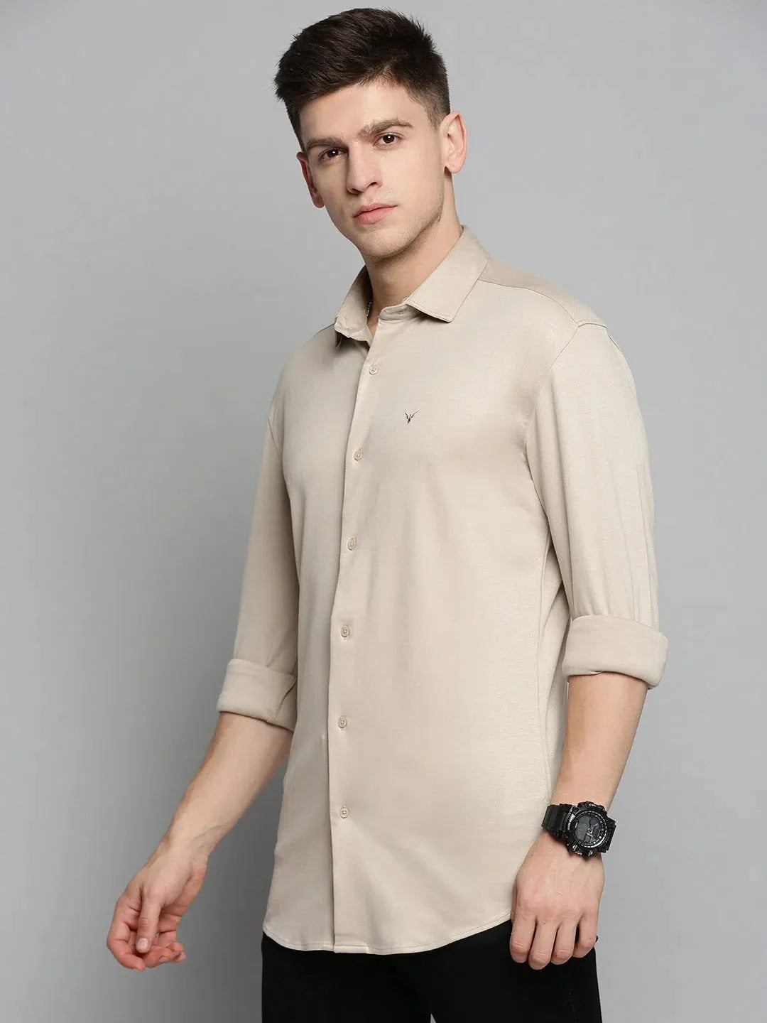 Beige Cotton Mens Shirt - Solid Casual Shirt | DesiQlo