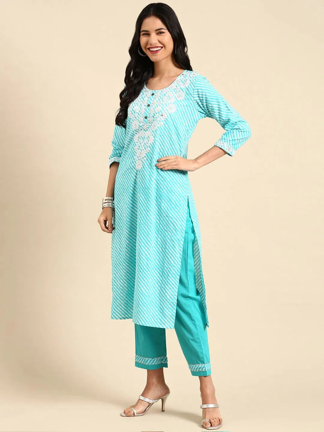 Turquoise Blue Tie Dye Women's Kurta Set | Cotton Kurta Sets