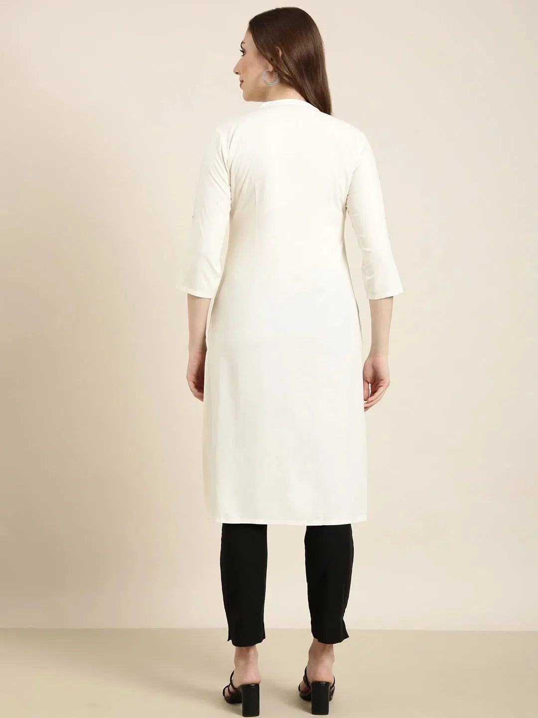 Cream Cotton Kurta for Women | Solid Indian Kurtis Online