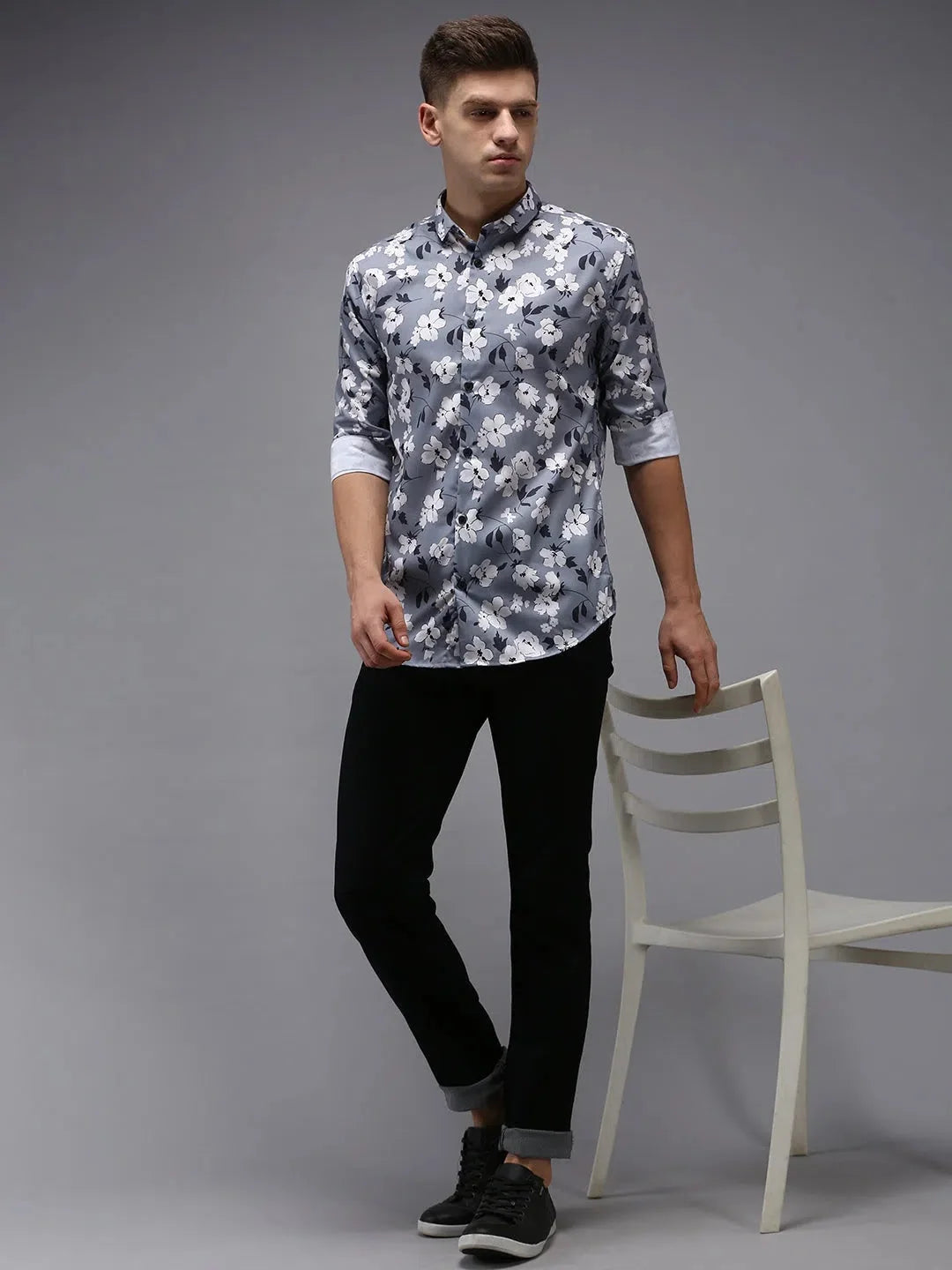 Grey Printed Mens Shirt - DesiQlo Cotton Casual Shirt