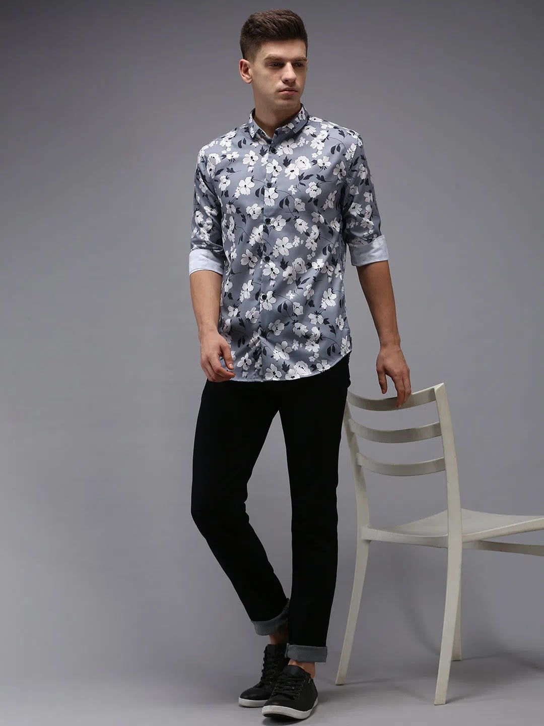 Grey Printed Mens Shirt - DesiQlo Cotton Casual Shirt