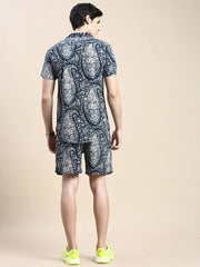 Men Navy Printed Casual Co ord Set-AM-92-11-Navyblue