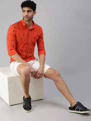 Men Rust Printed Casual Shirt-STANDARDPRINT-1304-Rust