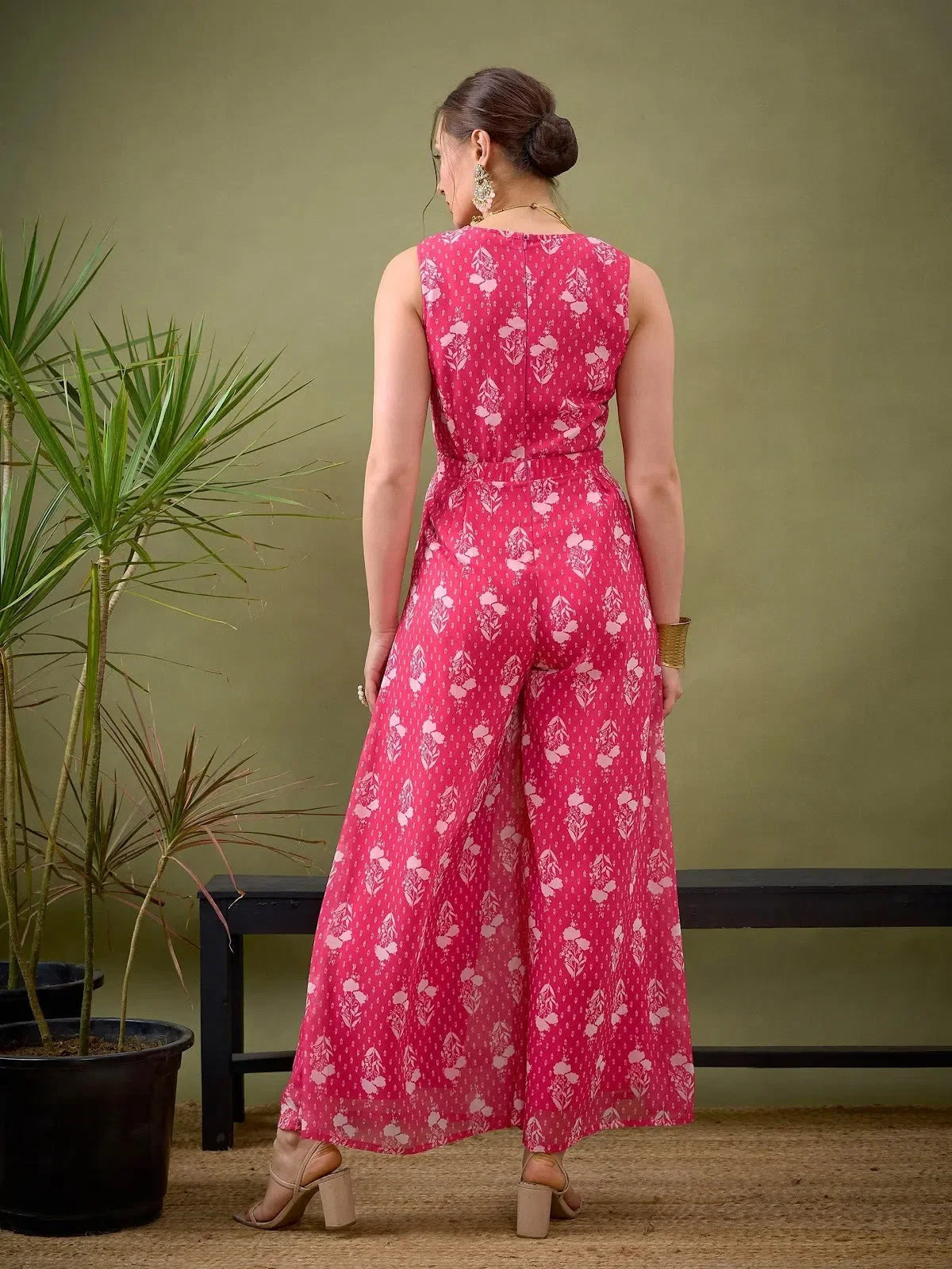 Fuchsia Floral Jumpsuit | Sleeveless Wrap Jumpsuit