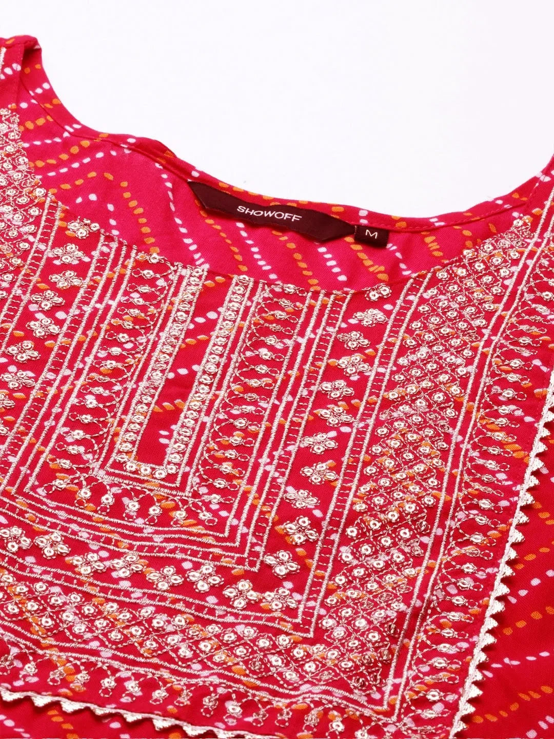 Magenta Bandhini Print Cotton Women's Kurta Sets | Showoff