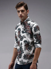 Men White Printed Casual Shirt-PERRYPRINT-1847-White