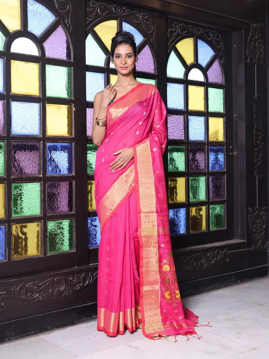 Hot Pink Cotton Saree | Indian Sarees with Zari