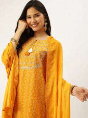 Women's Mustard Printed Kurta SetsB-49492-Mustard