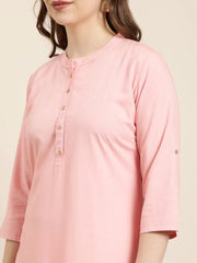 Women Straight Pink Solid Kurta-DF-1385-Pink
