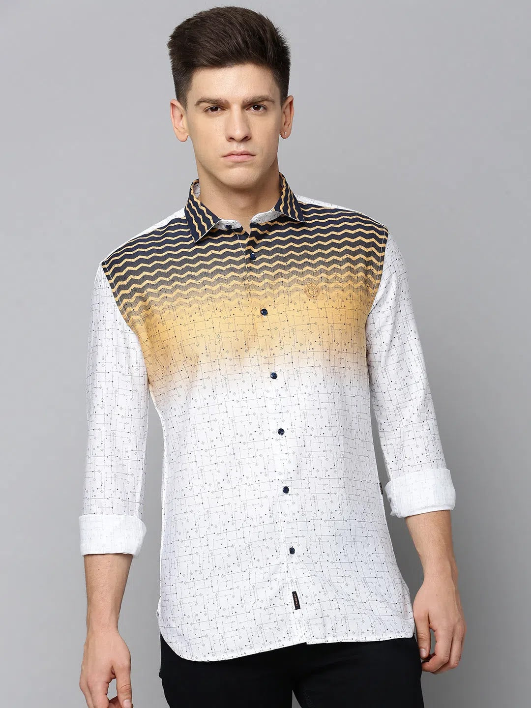 Festive White Printed Mens Shirt | Cotton Casual Shirt - DesiQlo