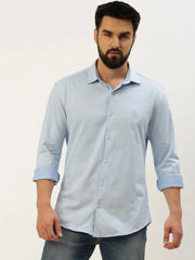 Men Blue Solid Casual Shirt-ATHERKNITS-4995-Blue