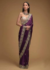 Silk Blend Saree for Women - Purple | MLWSHSA9000PUP