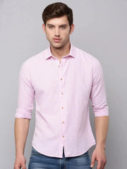 Men Pink Striped Casual Shirt-CASINOSTIPELINEN-3467-Pink