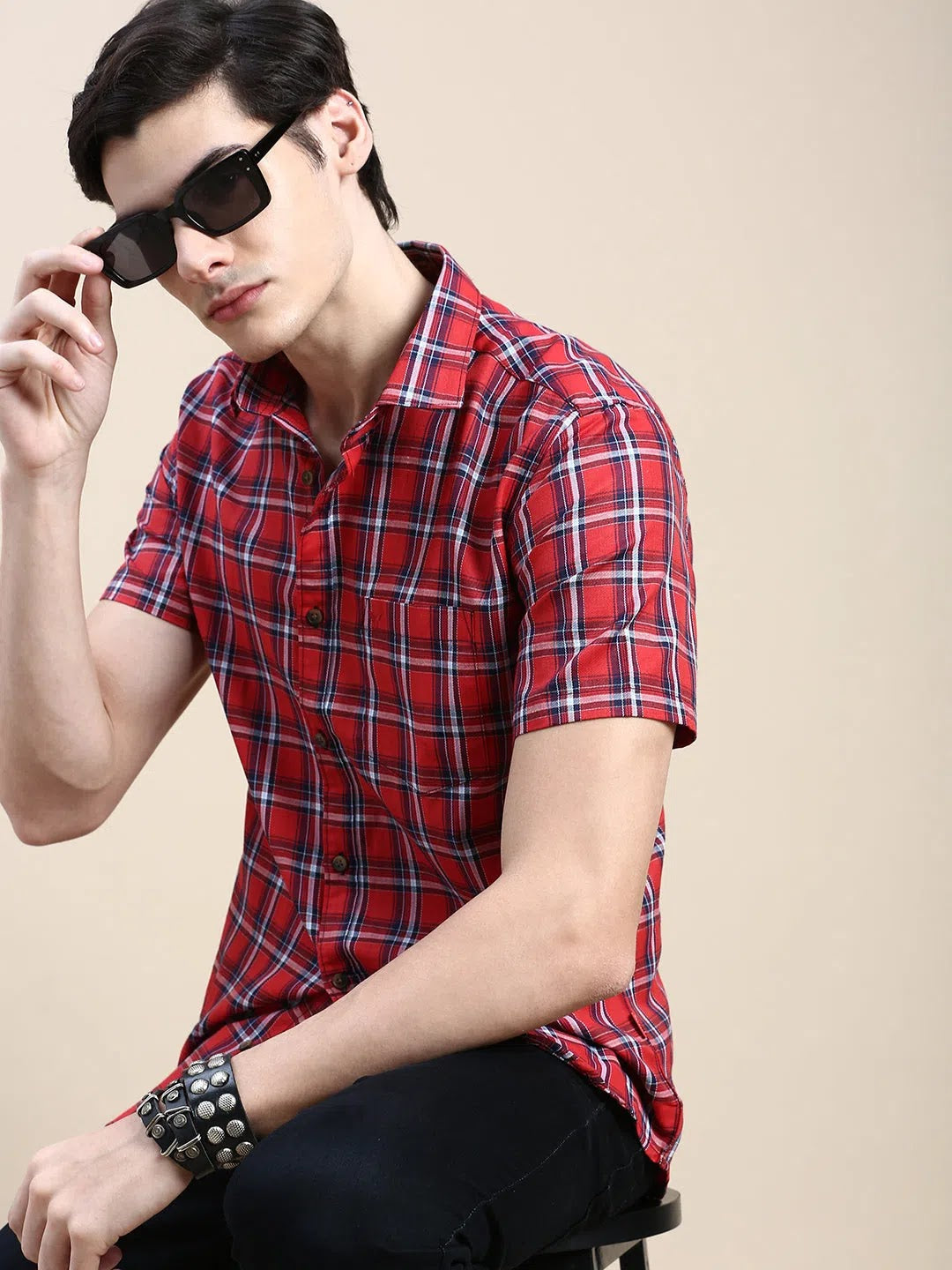 Red Checked Mens Shirt | DesiQlo Casual Cotton Shirts