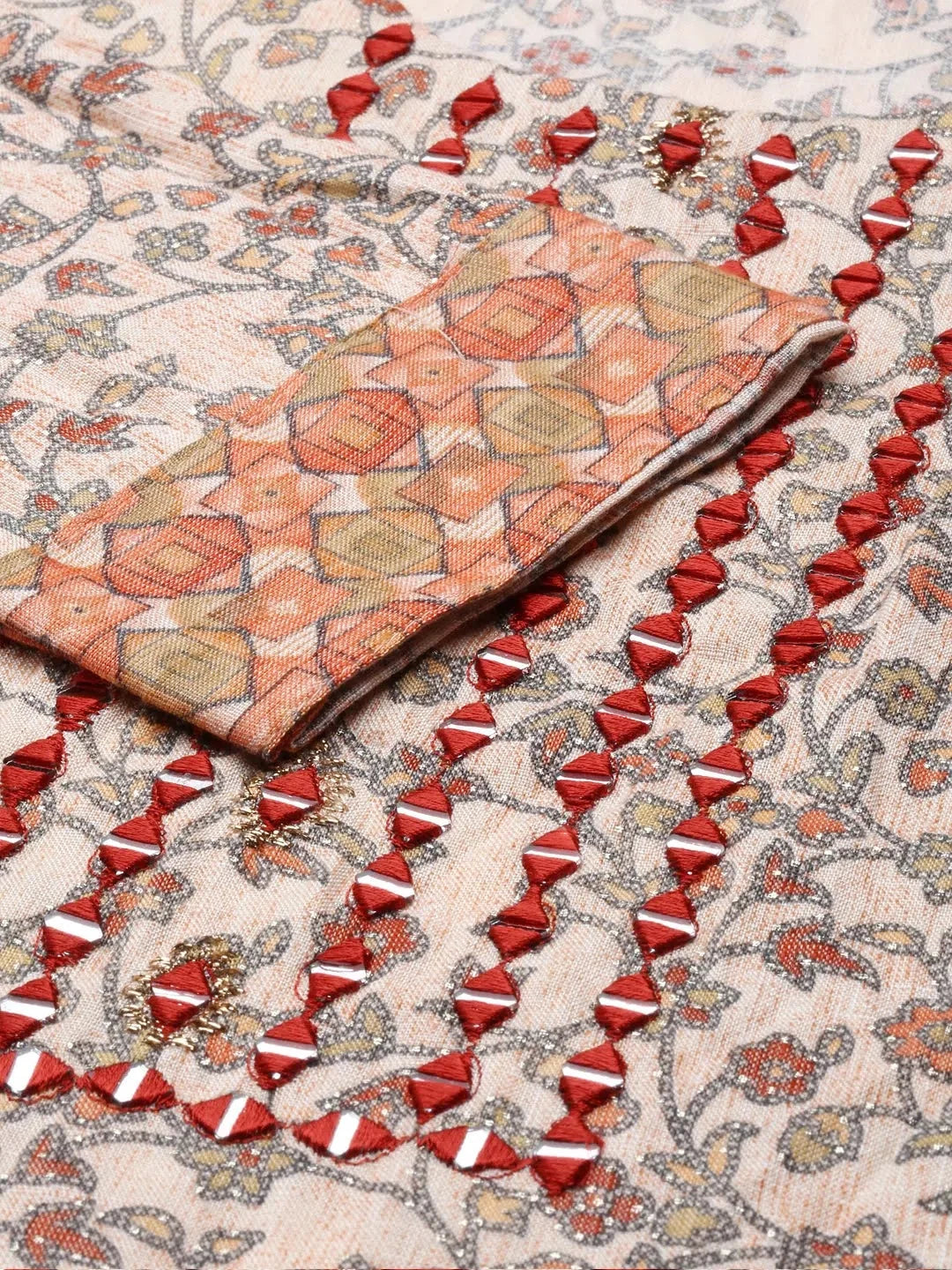 Peach Floral Women's Kurta Set | Cotton Indian Kurta Sets