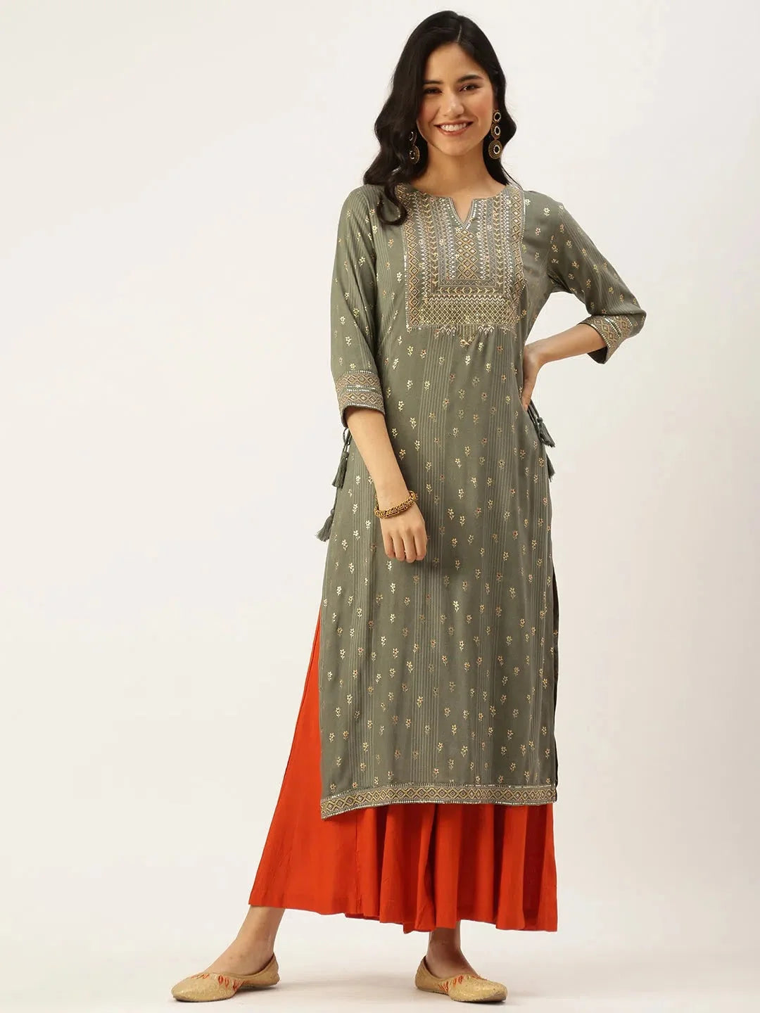 Grey Printed Cotton Kurta - Casual Indian Kurtis Online