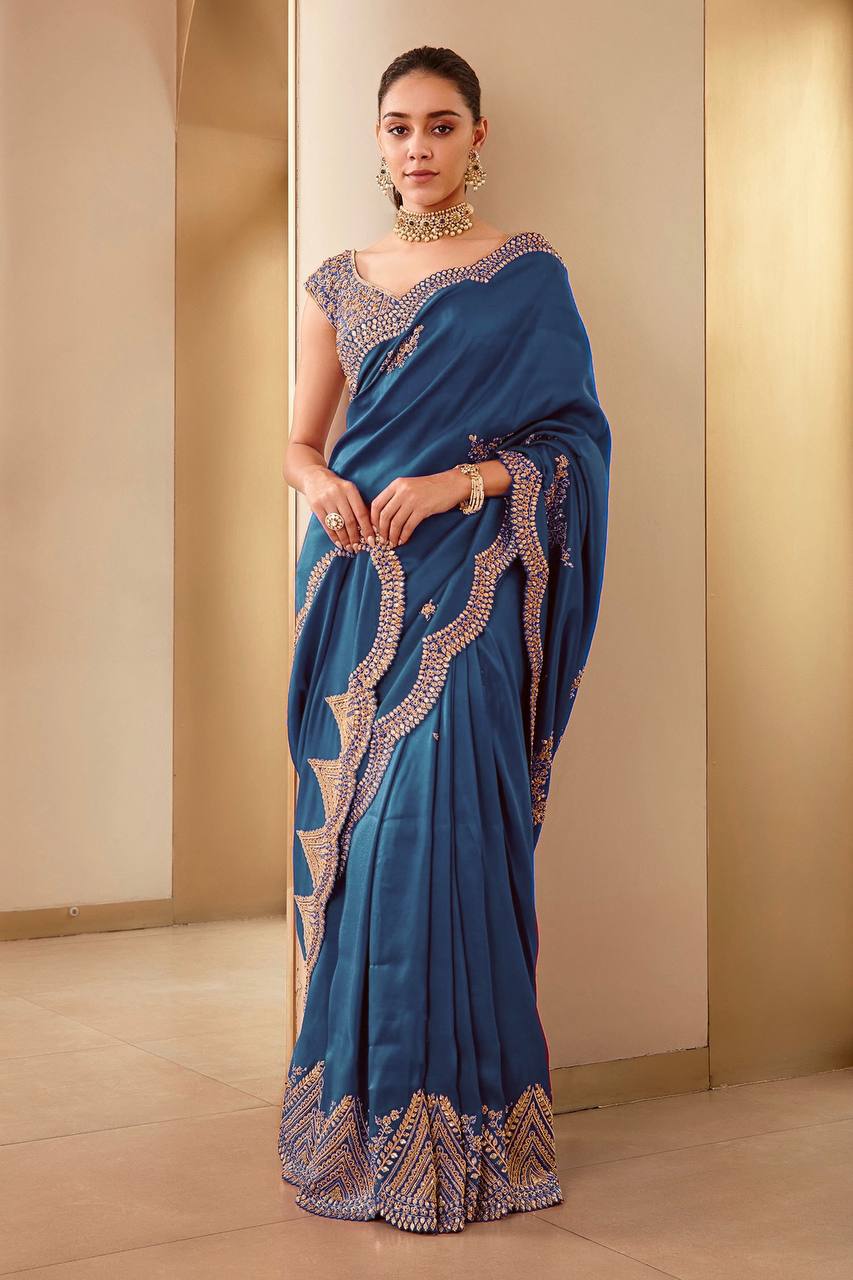 Silk Blend Saree for Women - Teal | MLWSHSA9001TEL | DesiQlo