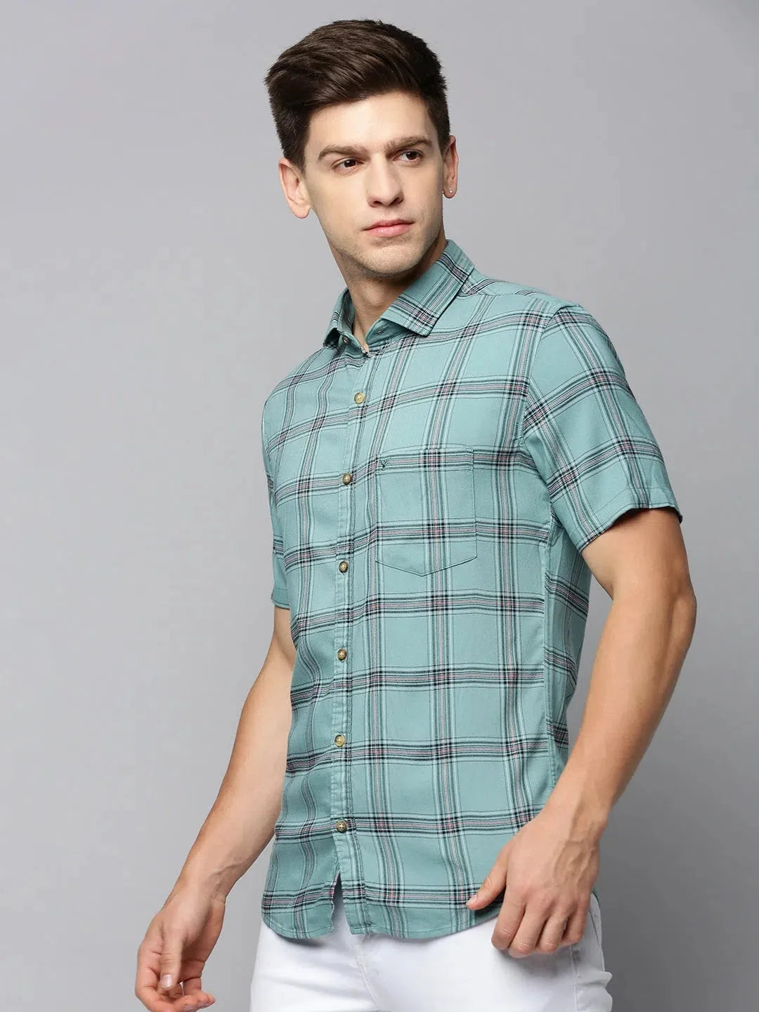 Green Checked Shirt for Men | Cotton Mens Shirt | DesiQlo