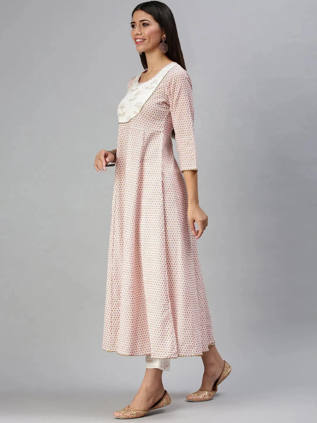 White & Pink Printed Women's Kurta Sets | Cotton Kurta Sets