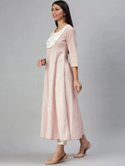 Women's White & Pink Printed Kurta Sets-BS1595A-White-Pink