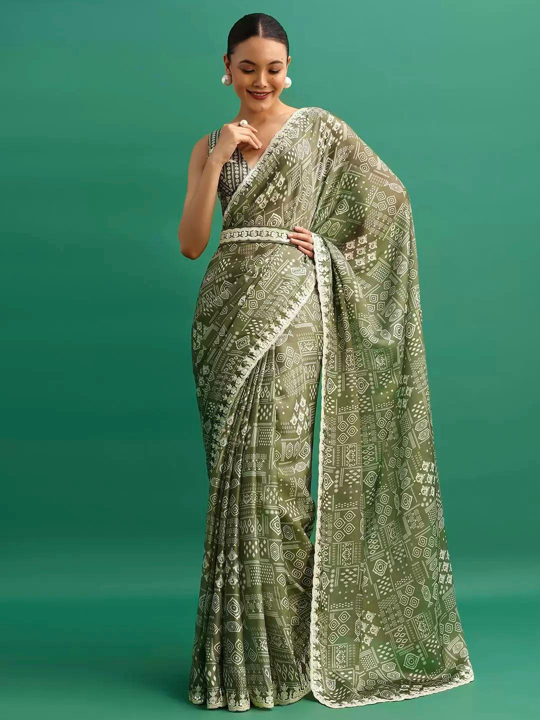 Crepe Saree for Women - Green | MLWSHSA9002GRN | DesiQlo