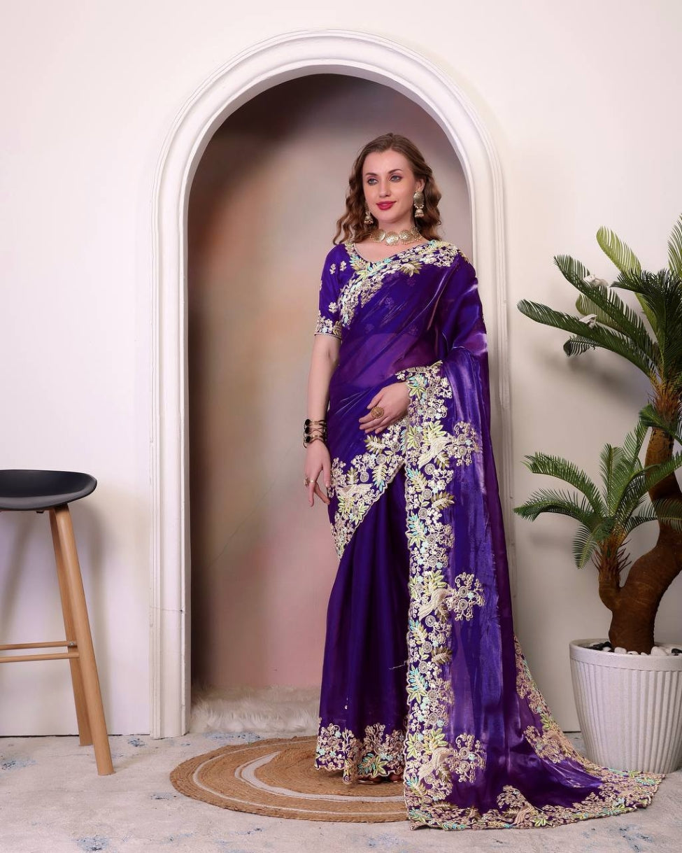Organza Saree for Women - Purple | MLWSHSA9004PUP