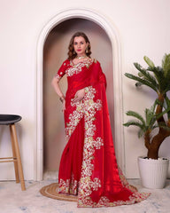 Organza Saree for Women - Red | MLWSHSA9006RED