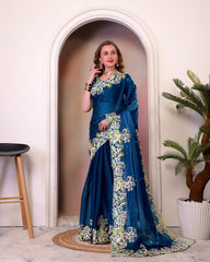 Organza Saree for Women - Teal | MLWSHSA9007TEL