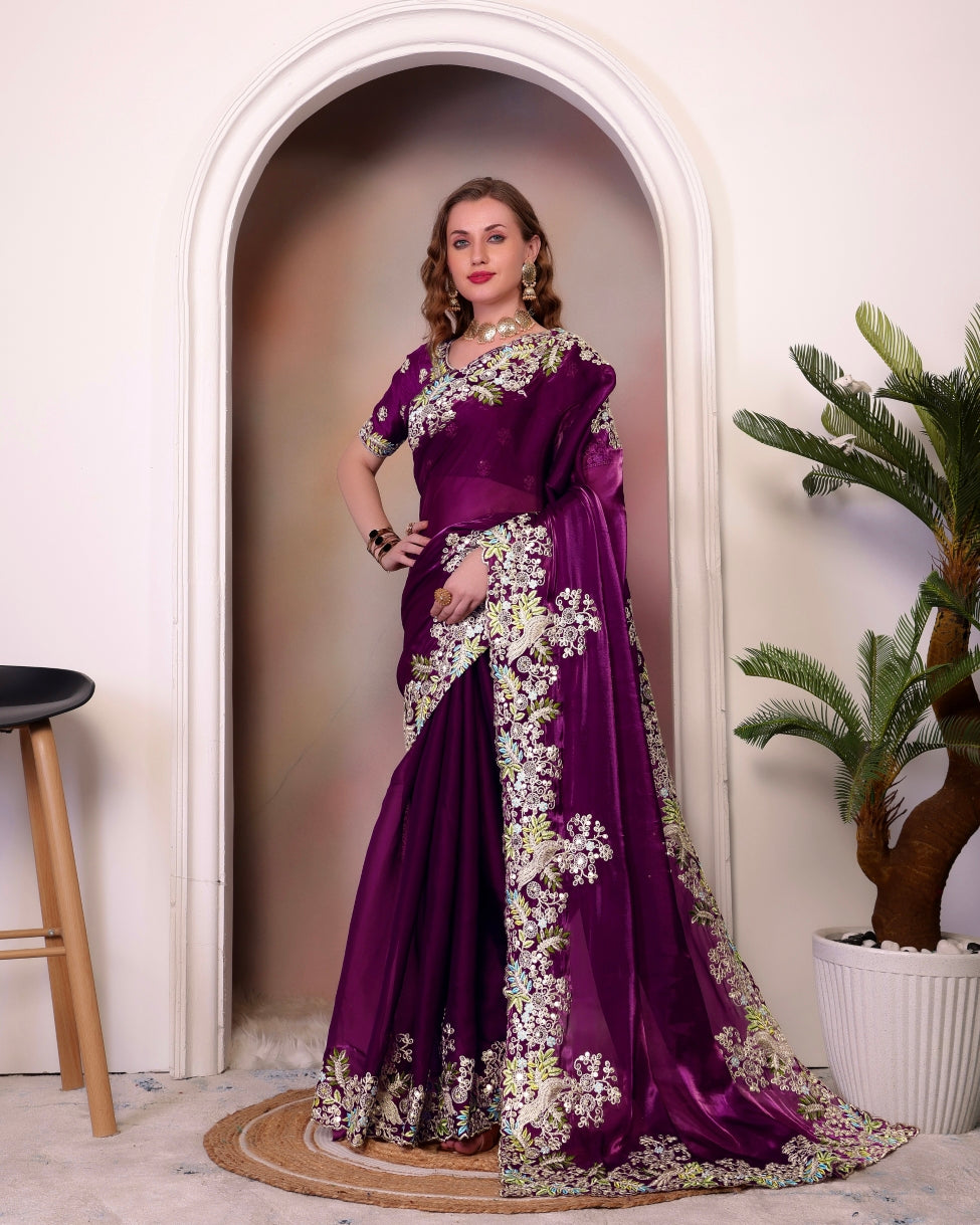 Organza Saree for Women - Maroon | MLWSHSA9008MRN | DesiQlo