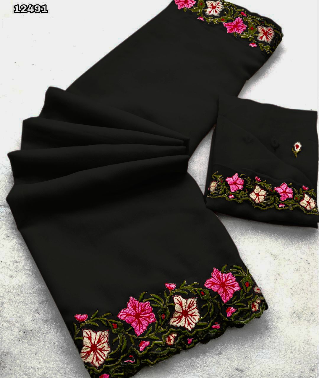 Georgette Saree for Women - Black | MLWSHSA9010BLK | DesiQlo