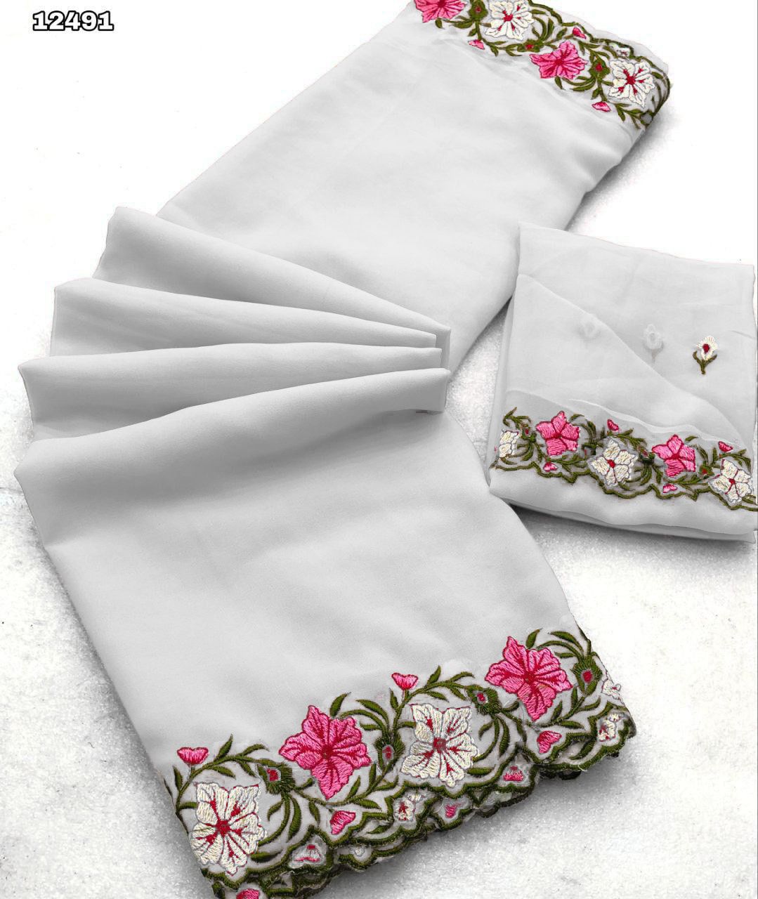 Georgette Saree for Women - White | MLWSHSA9014WHT | DesiQlo