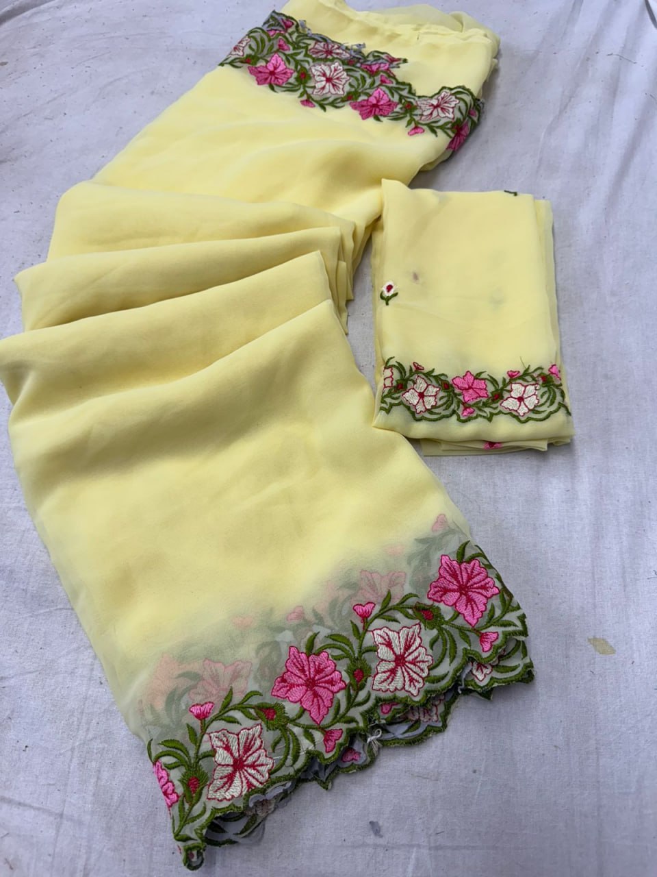 Georgette Saree for Women - Yellow | MLWSHSA9015YLW | DesiQlo