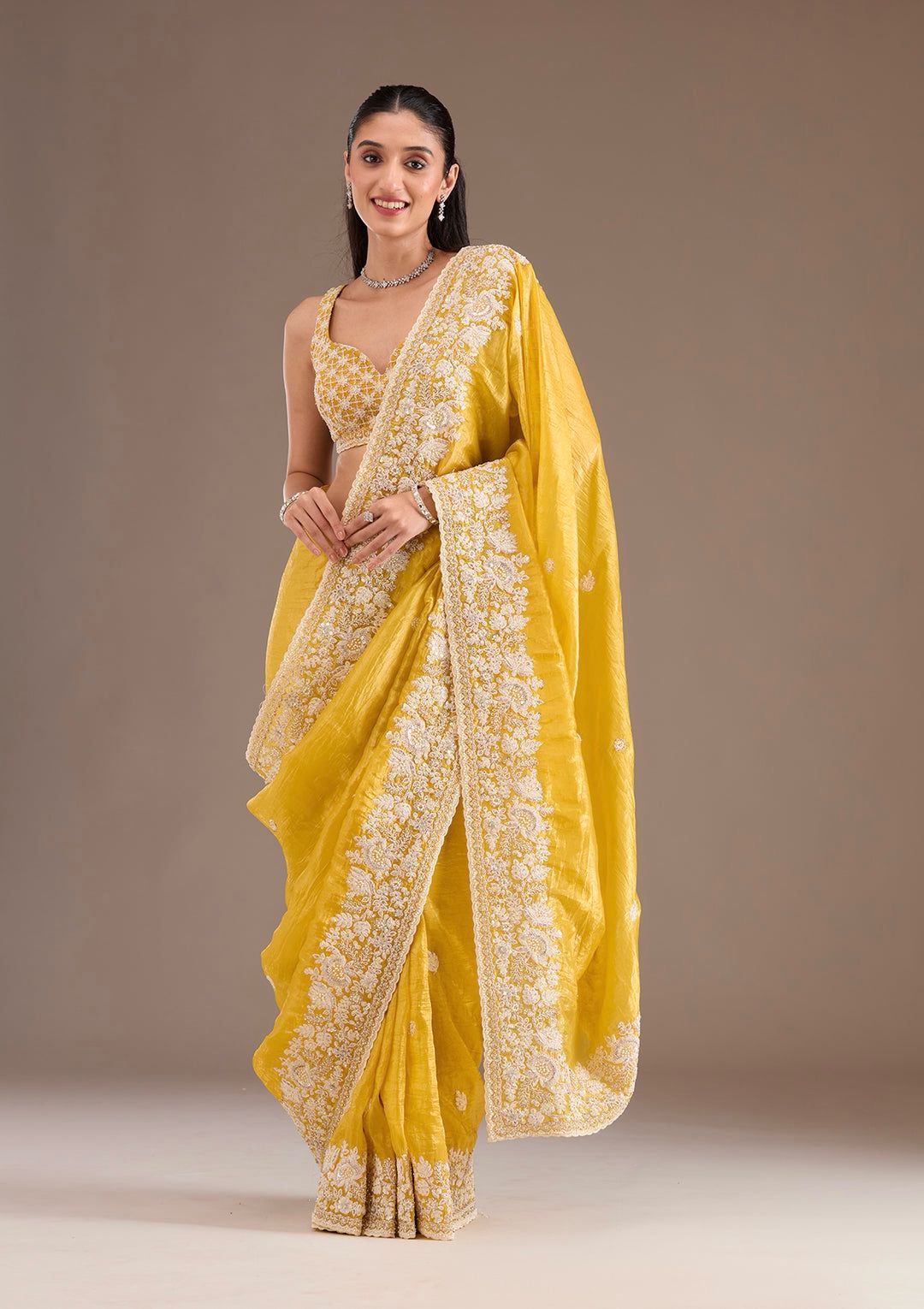Georgette Saree for Women - Yellow | MLWSHSA9016YLW | DesiQlo