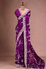 Organza Saree for Women - Purple | MLWSHSA9017PUP