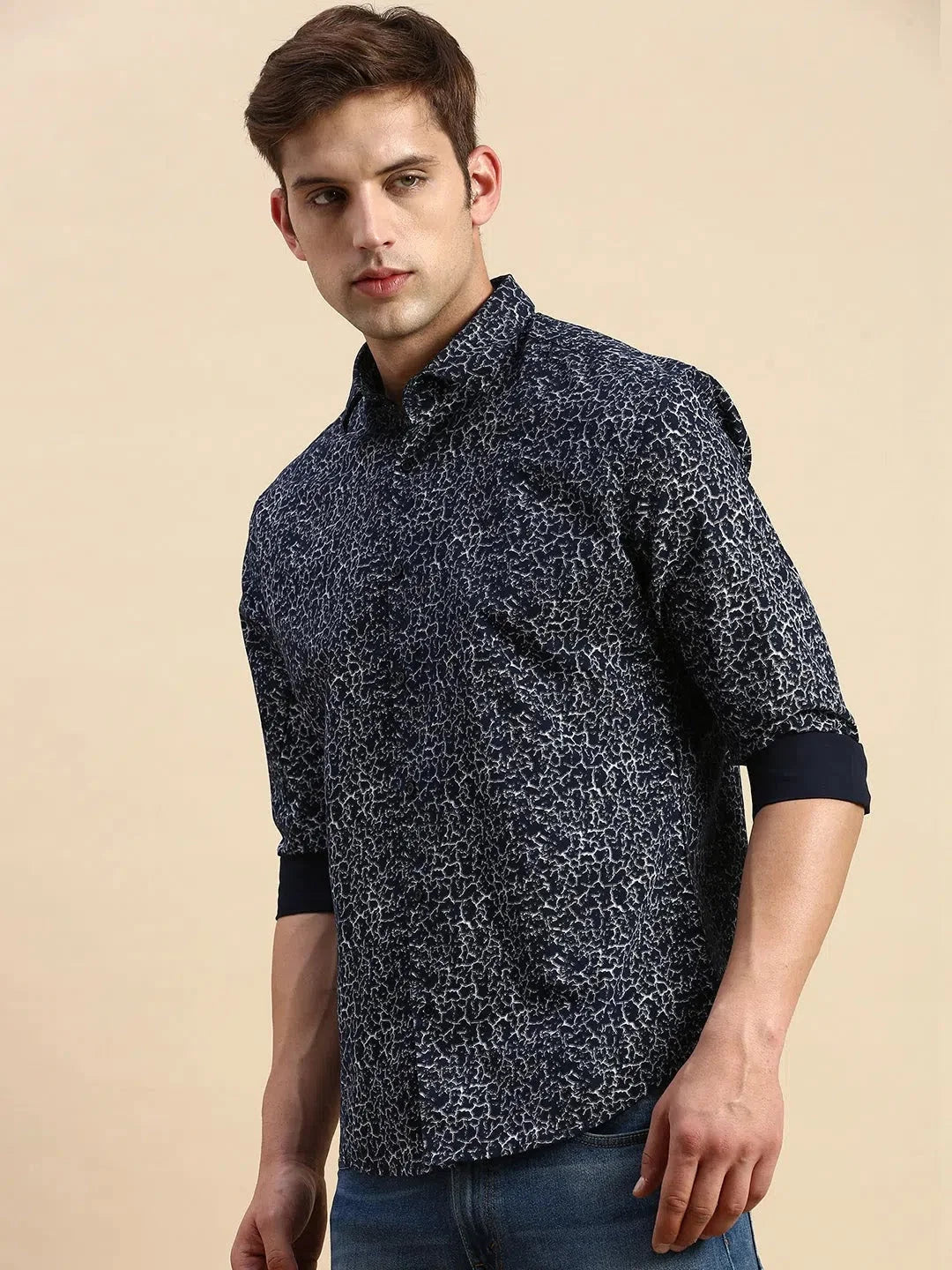 Navy Printed Cotton Mens Shirt - Stylish Casual Wear