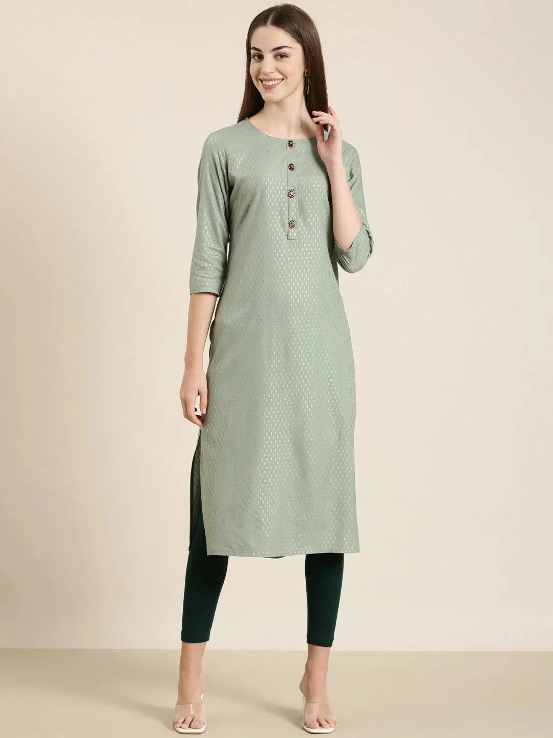 Sea Green Floral Cotton Kurta - Women's Indian Kurti Collection