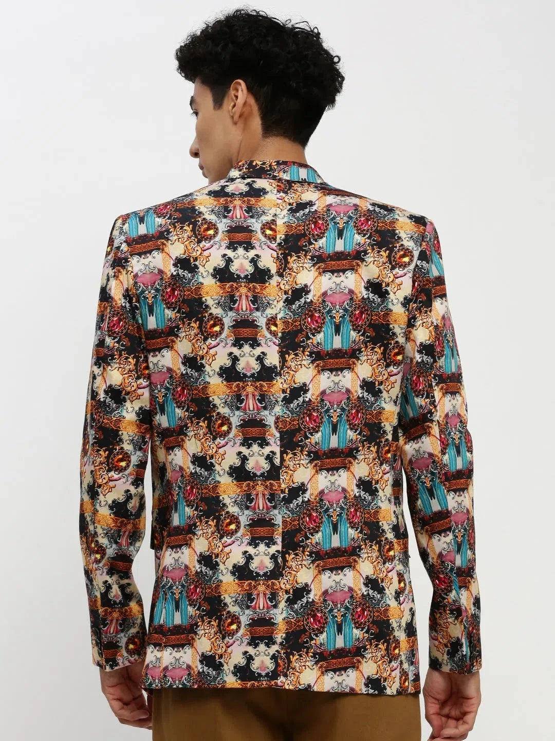 Men's Printed Party Blazer | DesiQlo Multi-Color Cotton