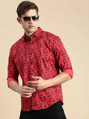 Men Pink Printed Casual Shirt-DROSHPRINT-8199-Pink