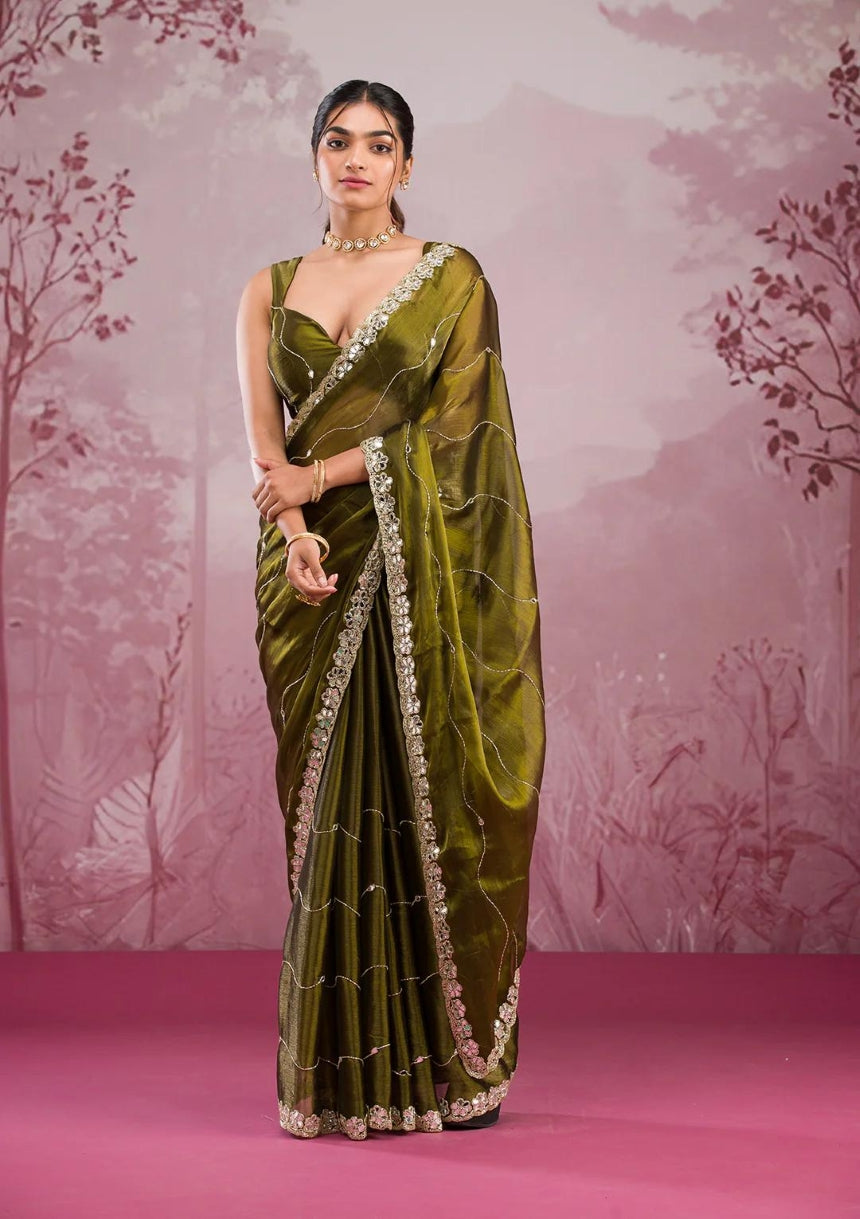 Silk Blend Saree for Women - Green | MLWSHSA9021MND