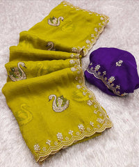 Chiffon Saree for Women - Mustard | MLWSHSA9028MUS
