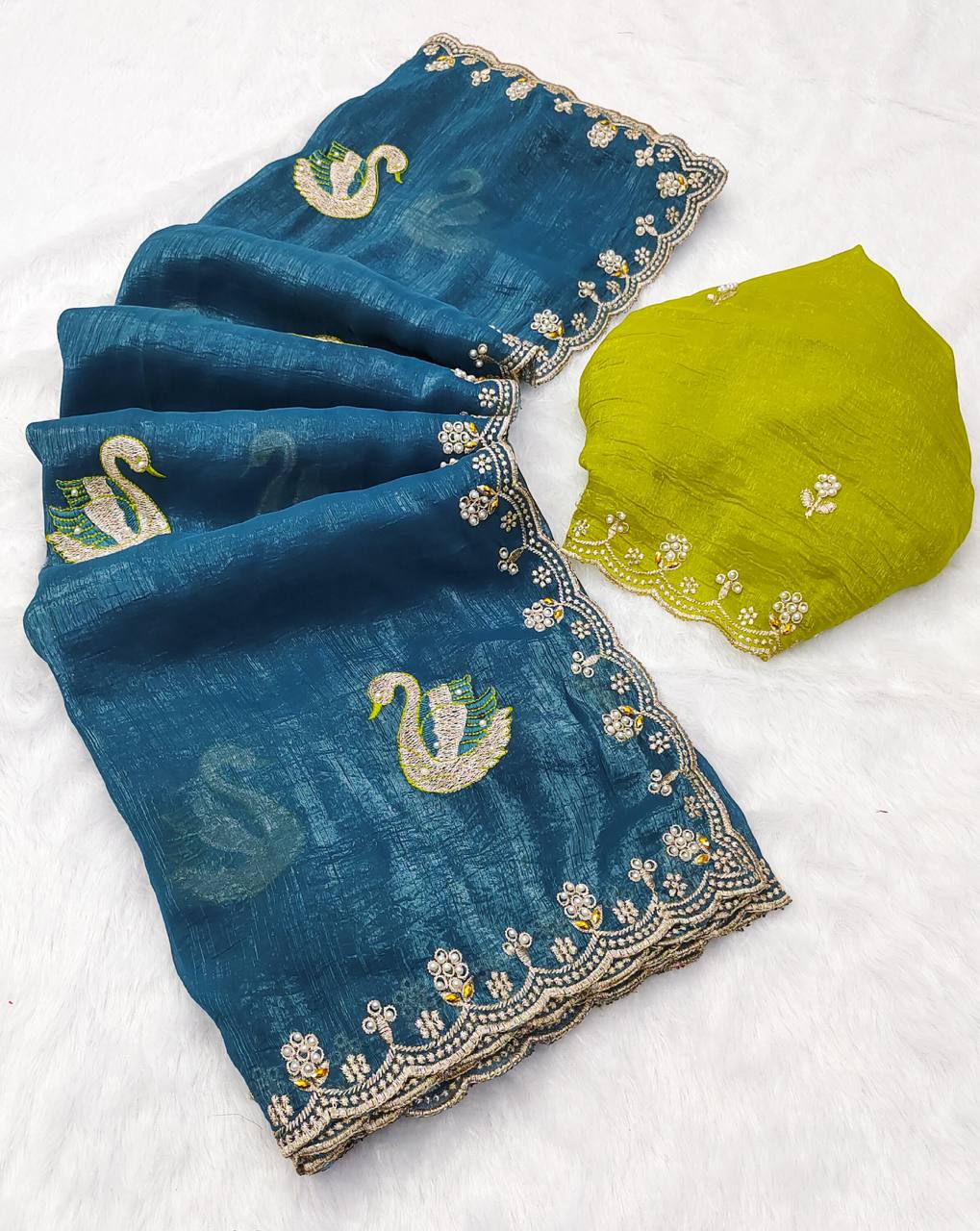 Chiffon Saree for Women - Teal | MLWSHSA9031TEL | DesiQlo
