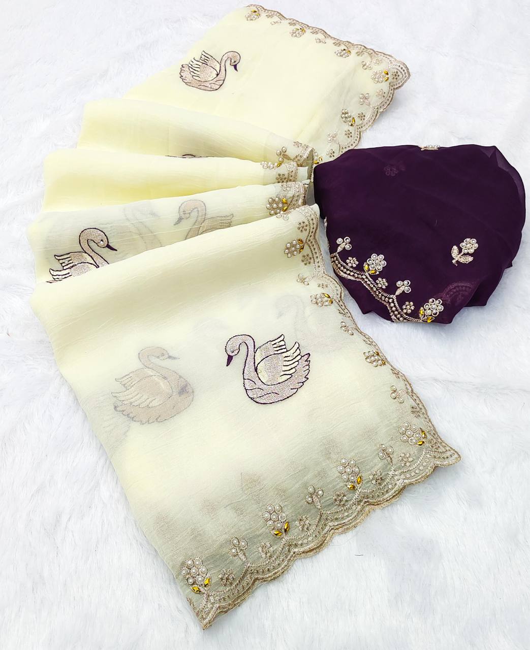 Chiffon Saree for Women - White | MLWSHSA9032WHT | DesiQlo