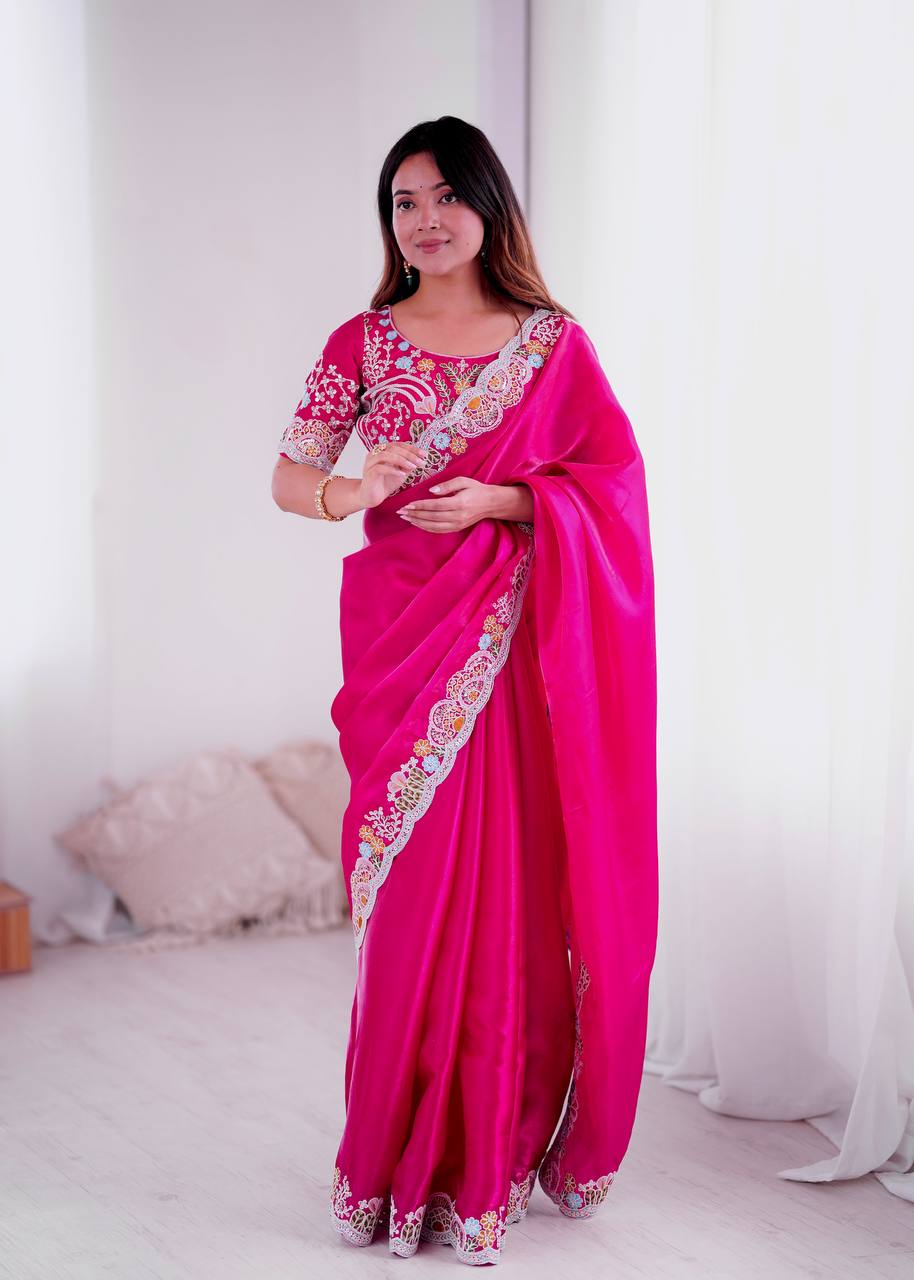 Organza Saree for Women - Fuchsia | MLWSHSA9033FUS