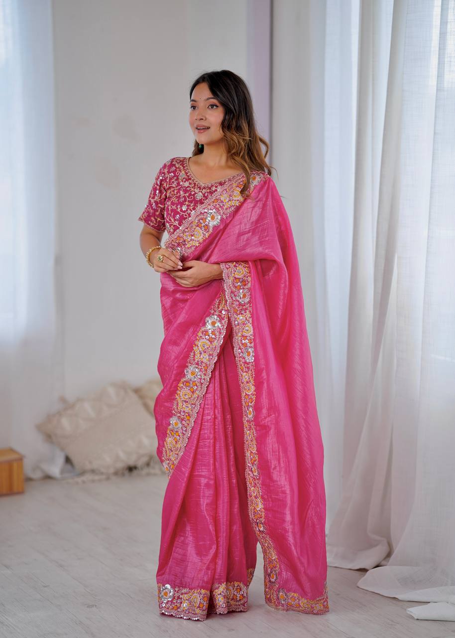 Silk Blend Saree for Women - Fuchsia | MLWSHSA9035FUS
