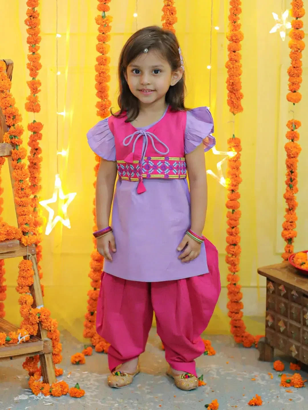 Pink Embroidered Kurti Dhoti Set | Girls Festive Wear